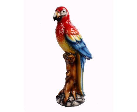A large mid century ceramic parrot,  60cm(H).