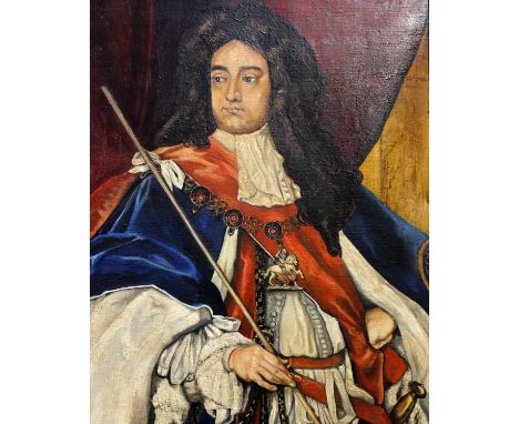 A large modern portrait on canvas of William III in a gilt frame. 76cm x 63cm