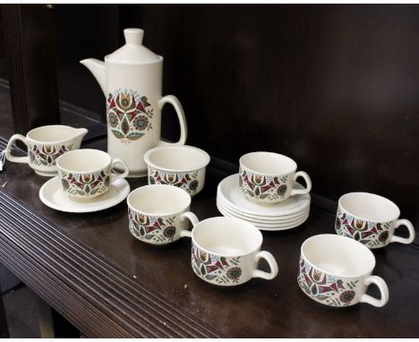 Retro Palissy Royal Worcester Contessa Design coffee set, to include 6 x saucers, 6 x cups, coffee pot, milk and sugar jug.