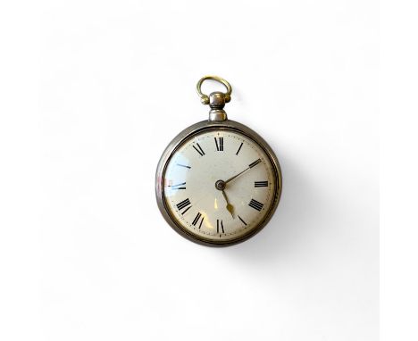 Georgian Silver Pair Cased Fusee Pocket Watch. Ticks but not known if fully working. Key Missing. Cracks to face and button m
