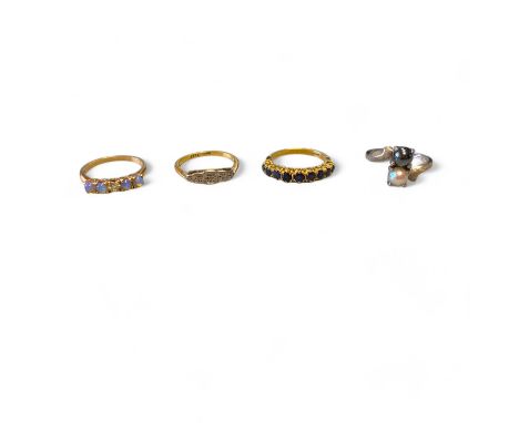 4 Gold And Yellow Metal Rings. To Include An 18ct Marked & 18ct Yellow Gold Tested 5 Stone Diamond Ring Size L Approximately,