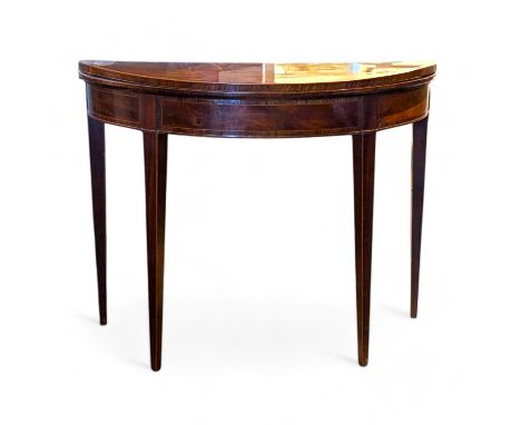 19th Century Mahogany Demi Lune Card Table. With Crossbanded decoration to edges.  Measures approximately 76cm high x 97cm wi