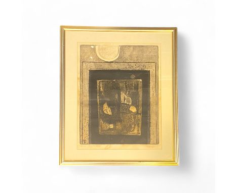 Gabriel Belgeonne (Belgium- 1935) signed etching with relief, 10/12 E.A. "Chant du printemps".  Frame size 55cm by 2cm by 68c