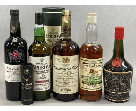 CANADIAN CLUB WHISKY 40 fl.oz liq. 1.14L, 40% alc / vol, George &amp; J G Smiths 8-year old Glenlivet whisky, 70% proof, 26&a