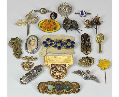 SILVER &amp; ENAMEL RAF SWEETHEART BROOCH, OTHER BROOCHES, VINTAGE CLIPS &amp; BADGES including an enamel and gilt metal flor