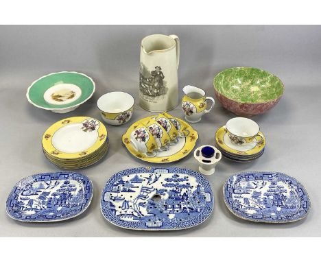 VICTORIAN CREAMWARE PITCHER TRANSFER DECORATED PANEL, 'Another Quart and Then', 24cms H, Czechoslovakian floral decorated tea