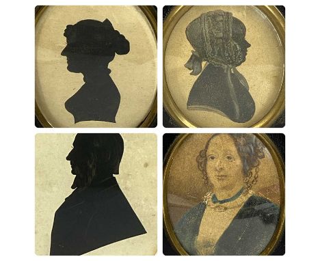 COLLECTION OF SILHOUETTE MINIATURES, one highlighted with white and a portrait miniature on cardProvenance: private collectio