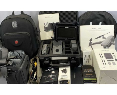 MAVIC 2 PRO DRONE WITH HASSELBLAD CAMERA &amp; VARIOUS ACCESSORIES including Fly More kit, monitor hood, anti-collision strob