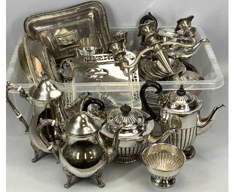 MIXED SILVER PLATE to include 4 x covered entree dishes, three-piece tea and coffee service, other coffee and teaware, candle
