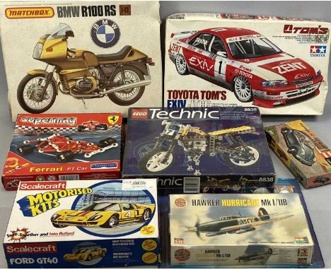 SCALE MODEL KITS BOXED &amp; BUILT, including Airfix Hunter Hurricane MK1-11B, Tamiya Toyota Tom's Exiv Jtcc, Lego Technic 88