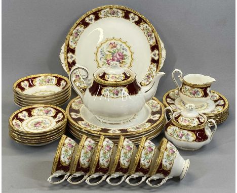 ROYAL ALBERT 'LADY HAMILTON' TEA / BREAKFAST SERVICE, 34 PIECES, comprising teapot and cover, lidded sucrier and milk jug, 6 