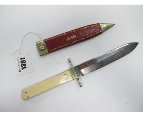 Bowie Spear Point by Henry Hobson &amp; Son, overall length 24cm, in original red scabbard.