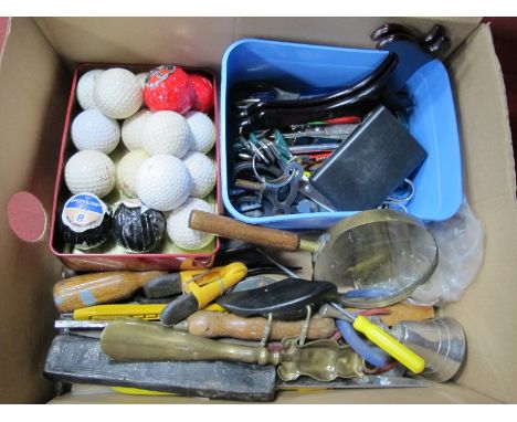 Golf Balls - Dunlop 65, Warwick 4 etc; Glossop of Sheffield razor, tools, magnifying glasses, etc:- One Box