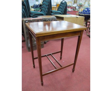 Edwardian Inlaid Mahogany Fold-Over Card Table, with baize interior, on tapering legs and spade feet united by 'H' stretcher,