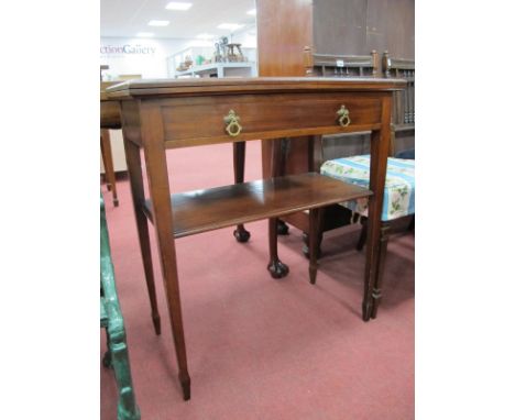 An Early XX Century Mahogany Fold-Over Card Table, with baize interior over single drawer, on tapering legs and spade feet un