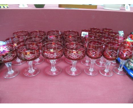 A Quantity of Ruby Coloured Bowled Glassware:- One Tray