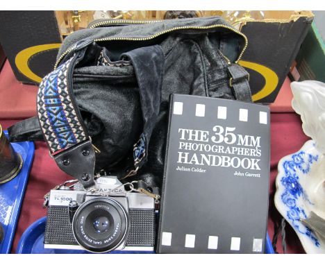Praktica Super TL1000 Camera, having Carl Zeiss lens, Optomax 1:4.5 lens, Pentacon 1.8/50 lens and accossories, in bag.