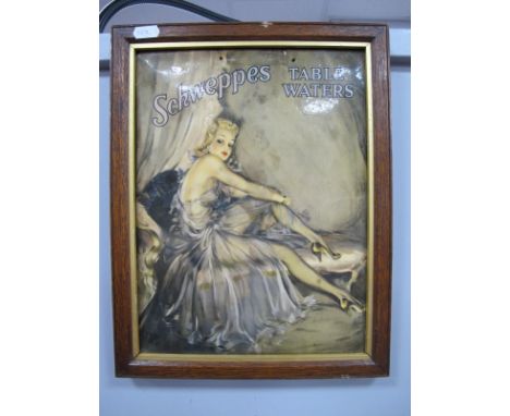 Schweppes Table Waters Vintage Advertising Wall Sign, plastic on card, 30 x 23cm, framed.