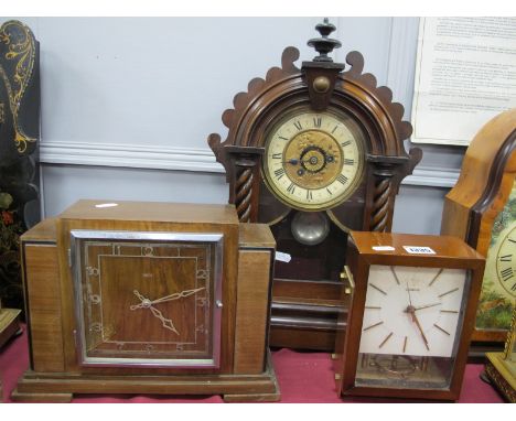 Early XX Century Walnut Cased Mantle Clock, having eight day movement, 45.5cm high, Smiths Electric and Hettich examples. (3)