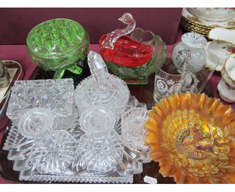 Carnival Dish, Mdina mottled glass vase, 1937 Coronation beakers, trinket set, etc:- One Tray