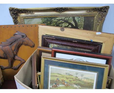 M. Quarry, Cottages, signed and dated '84, 16 x 21.5cm; a quantity of prints, tapestry, clock:- One Box