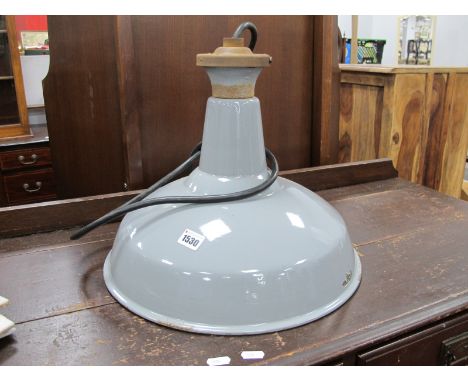 Crysteel, Mid XX Century Grey Enamel Industrial Lamp, 40.5cm diameter.