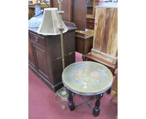 Chinese Brass Topped Coffee Table, 60cm diameter; standard lamp. (2)