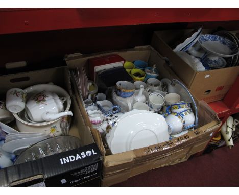 CWS 'Windsor' Teaware, Myott sandwich set, XIX Century vesta box as a cat on a dog kennel, blue and white pottery, etc:- Thre