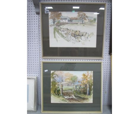 Clifford Bee 'Hangram Lane Corner' and Church with Gate in Foreground, pair of watercolours, signed and dated '83 and '84, 26