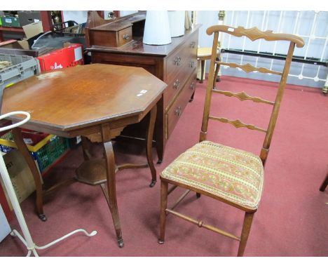 Edwardian Inlaid Mahogany Window Table, having octagonal top and undershelf united by sabre legs, 72cm wide (top marked; a la