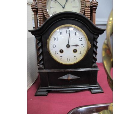 Early XX Century Oak Dome Cased Mantle Clock, with barley twist spandrels, eight day movement, to white enamel dial, 24cm hig