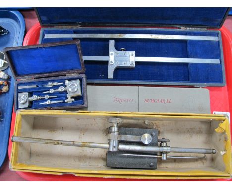 UPT Adaptor, Aristo Scholar LL slide rule, Lufkin and other item:- One tray