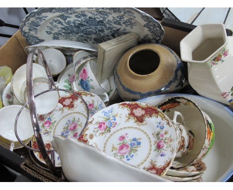 Booth's 'Real Old Willow' Myott and other blue and white pottery, Tuscan 'Windsor' cake stand, tea ware, etc.