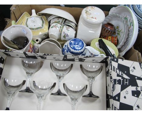 Tudor 'Full Fruits' Teaware, Hornsea 'Harvest' storage jar, marble rolling pin, ginger jar, dessert spoons etc an a boxed set