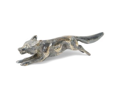 A George V free-standing miniature silver model of a fox, William Hutton &amp; Sons, Sheffield, 1913, length 83mm. Condition 