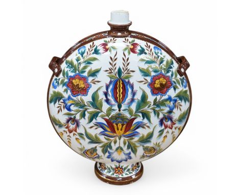 A Hungarian floral decorated moon flask, 39cm high. Condition - good