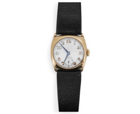 A gentleman's George V yellow metal Longines manual wind, with Arabic dial and subsidiary seconds, cased diameter 30mm, on a 