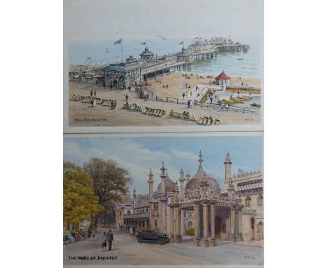 Alfred Robert Quinton (1853-1934), pair of original watercolours for postcard designs, Brighton views comprising: West Pier a
