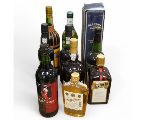 A collection of various alcoholic drinks to include port, rum, Madeira etc. Condition - fair, storage history unknown