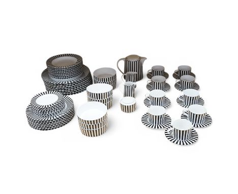 A contemporary Spal Waterside black and white stripe tea and dinner service. Condition - good