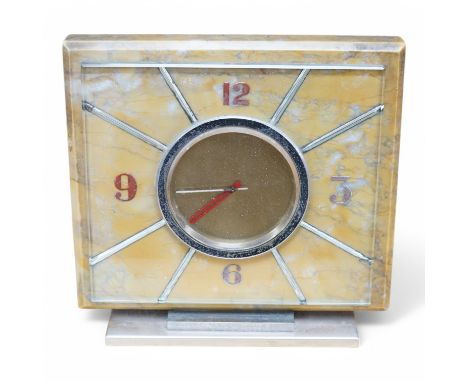 A Le Coultre Co. sienna marble mantel timepiece, 15 x 16cm. Condition - fair to good