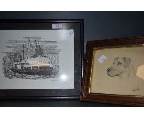 An original sketch of a hound and similar print