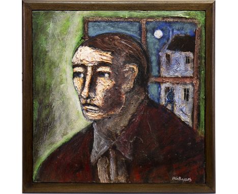 * HUGH GERARD BYARS (SCOTTISH b 1957), PORTRAIT OF A MAN oil on canvas, signed 45cm x 45cm Framed
