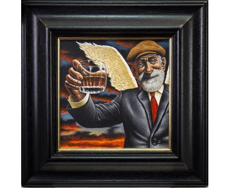 GRAHAM MCKEAN, THE ANGELS SHARE oil on canvas, signed 30cm x 30cm Framed