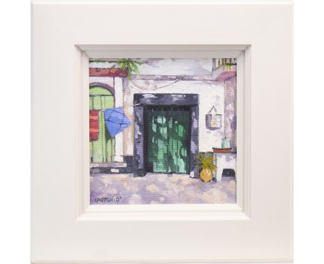 * LIN PATTULLO (SCOTTISH b 1949), GREEN DOOR oil on canvas, signed 28cm x 28cm Framed