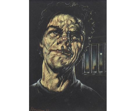 * PETER HOWSON OBE (SCOTTISH b 1958), INMATE pastel on paper, signed and dated '07 28cm x 20cm Mounted, framed and under glas