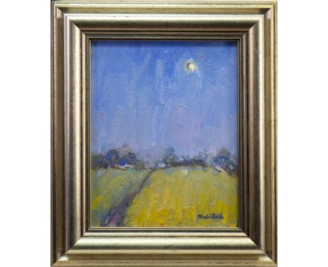 * ANNE MACKINTOSH (SCOTTISH b 1944), GOLDEN FIELDS oil on board, signed 25cm x 20cm Framed and under glass. Label verso The T
