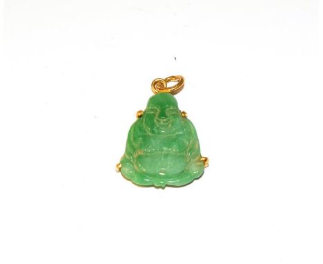A jade pendant depicting a seated Buddha, length 3.0cm .  Loop indistinctly marked. Gross weight 4.3 grams. 