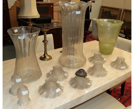* Three 20th century oversized glass vases, together with eight assorted glass light shades (qty)