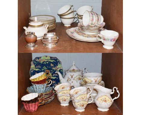 Various part tea wares comprising Royal Albert 'September Song' teapot, milk jug, sugar bowl, sandwich plate, four tea-cups a